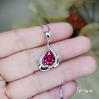 Large Ruby Necklace , High Quality Red Ruby Jewelry, Full 925 Silver Box Chain Peach Fruit Style Halo Ruby Pendant 1057
