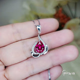 Large Ruby Necklace , High Quality Red Ruby Jewelry, Full 925 Silver Box Chain Peach Fruit Style Halo Ruby Pendant 1057