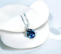 Teardrop Blue Sapphire Necklace - Solitaire Pear Cut 3.5CT - 18KGP @ Sterling Silver - Simple Large Blue Sapphire Pendant #687