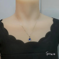 Blue Sapphire Petal Necklace Sterling Silver White Gold Plated - 2.5 CT Teardrop Blue Sapphire Pendant - Gemstone Petal Flower Jewelry #486