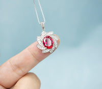 Large Ruby Necklace - Diamond Milky Way Spiral Pendant - 18KGP White Gold Sterling Silver - 3 CT Galaxy Vortexes Windmill Ruby Jewelry #1001