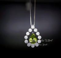 Natural Teardrop Peridot Necklace Dainty Genuine Green Peridot Pendant Gemstone Rounded Halo Green Gemstone August Birthstone Jewelry #499