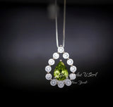 Natural Teardrop Peridot Necklace Dainty Genuine Green Peridot Pendant Gemstone Rounded Halo Green Gemstone August Birthstone Jewelry #499