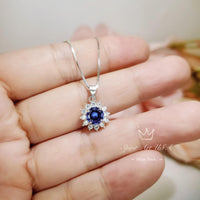 Minimalist Sapphire Necklace Diamond Sterling Silver Sunflower 6mm 0.85 CT Blue Gemstone September Birthstone 067