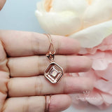 Dainy Square Opal Necklace Diamond Royal Flower Rose Gold Sterling Silver Tiny Fire White Opal Pendant 1022