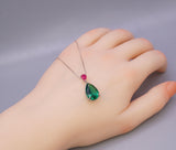Double Teardrop Emerald Necklace Green Pear Cut Emerald Pendant 18kgp @ Sterling Silver - Large Emerald Jewelry - May Birthstone #729