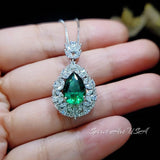 Emerald Necklace - Wheat Style -Teardrop Pear Cut - 18KGP Sterling Silver - 3 CT Green Emerald Pendant - Gemstone Flower May Birthstone #891