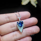 Large Trillion Cut Blue Sapphire Necklace - 18KGP Sterling Silver - Protective Queen's Guard Sword - Sapphire Pendant #768
