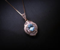 Aquamarine Necklace - 18KGP @ Sterling Silver - Blue Aquamarine Jewelry Rose gold Spiritual flower petal Pendant #500