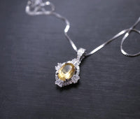Sterling Silver Natural Citrine Necklace 1.5 CT Genuine Pendant Diamond Halo White Gold plated Dainty Royal Luxury 1073