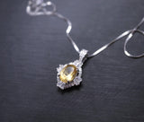 Sterling Silver Natural Citrine Necklace 1.5 CT Genuine Pendant Diamond Halo White Gold plated Dainty Royal Luxury 1073
