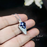 Large Trillion Cut Blue Sapphire Necklace - 18KGP Sterling Silver - Protective Queen's Guard Sword - Sapphire Pendant #768