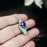Large Trillion Cut Blue Sapphire Necklace - 18KGP Sterling Silver - Protective Queen's Guard Sword - Sapphire Pendant #768