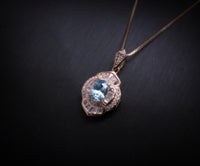 Aquamarine Necklace - 18KGP @ Sterling Silver - Blue Aquamarine Jewelry Rose gold Spiritual flower petal Pendant #500