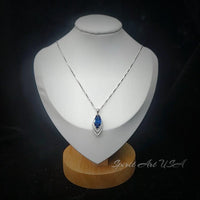 Blue Sapphire Necklace Marquise Cut White Gold Coated Full Sterling Silver Large 3 CT Blue Sapphire Pendant Gemstone Leaf Navette Style #676