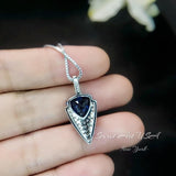 Large Trillion Cut Blue Sapphire Necklace - 18KGP Sterling Silver - Protective Queen's Guard Sword - Sapphire Pendant #768