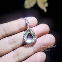 Double Halo Mystic Topaz Necklace - 18KGP Sterling Silver - 3 CT eardrop Rainbow Mystic Topaz Pendant - Gemstone Pear Layered #490