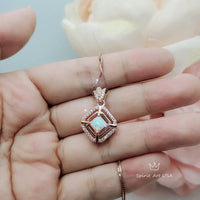 Dainy Square Opal Necklace Diamond Royal Flower Rose Gold Sterling Silver Tiny Fire White Opal Pendant 1022