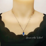 Blue Sapphire Necklace Marquise Cut White Gold Coated Full Sterling Silver Large 3 CT Blue Sapphire Pendant Gemstone Leaf Navette Style #676
