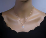 Aquamarine Necklace - 18KGP @ Sterling Silver - Blue Aquamarine Jewelry Rose gold Spiritual flower petal Pendant #500
