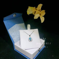 Teardrop Aquamarine Necklace, Sterling Silver 2.5 ct Blue Aquamarine Pendant, Gemstone Halo Pear Blue Gemstone Jewelry #133