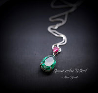 Double Teardrop Emerald Necklace Green Pear Cut Emerald Pendant 18kgp @ Sterling Silver - Large Emerald Jewelry - May Birthstone #729