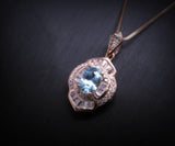 Aquamarine Necklace - 18KGP @ Sterling Silver - Blue Aquamarine Jewelry Rose gold Spiritual flower petal Pendant #500