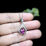 Dynamic Swing Pink Tourmaline Necklace - Round Cut 0.85 Ct - 18KGP @ Sterling Silver - Pink Tourmaline Pendant #175