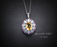 Luxury Radiant Genuine Citrine Necklace - Source Light Style Gold coated 925 Sterling Silver - Exclusive Design 3 CT Citrine Pendant #903