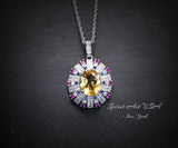 Luxury Radiant Genuine Citrine Necklace - Source Light Style Gold coated 925 Sterling Silver - Exclusive Design 3 CT Citrine Pendant #903