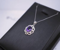 Genuine Amethyst Necklace Sterling Silver Sim Gemstone Flower White Gold Coated Natural Purple Gemstone February Birthstone Jewelry #456