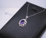 Genuine Amethyst Necklace Sterling Silver Sim Gemstone Flower White Gold Coated Natural Purple Gemstone February Birthstone Jewelry #456