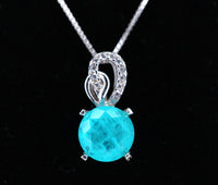 Sterling Silver Round Paraiba Necklace - 8 mm 2 CT Blue Gemstone Pendant Paraiba Tourmaline Necklace #009