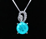 Sterling Silver Round Paraiba Necklace - 8 mm 2 CT Blue Gemstone Pendant Paraiba Tourmaline Necklace #009