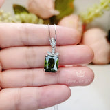 Rectangular Peridot Necklace - White Gold Sterling Silver Gemstone Flower Green Peridot Pendant - August Birthstone #966