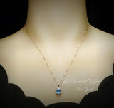 Aquamarine Necklace - Sterling Silver Rose Gold Halo Blue Aquamarine Pendant 18kgp @ Sterling Silver March Birthstone Adjustable Chain #316