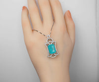 Large Paraiba Necklace - Sterling Silver Gemstone Square Royal Flower Pendant Blue Paraiba Tourmaline Pendant Jewelry #733