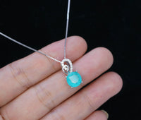 Sterling Silver Round Paraiba Necklace - 8 mm 2 CT Blue Gemstone Pendant Paraiba Tourmaline Necklace #009