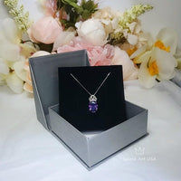 Created synthetic Amethyst Necklace - Diamond Crown 6 CT Amethyst Pendant - Sterling Silver White Gold Plated Large Purple Jewelry #657