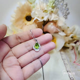 Genuine Teardrop Peridot Necklace - Gemstone Petal Flower -Natural 2.5 CT Green Peridot Pendant 18KGP August Birthstone Sterling Silver #937