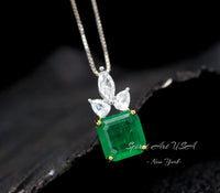 Square Cut Emerald Necklace ‐ May Birthstone Jewelry, 18K Gold Plated Sterling Silver Pendant, Adjustable Chain Gift #462