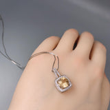Natural Citrine Necklace Sterling Silver - 8mm Round Genuine Citrine Pendant - November Birthstone Crystal Healing Solitaire Citrine Jewelry