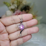 Luxury Pink Tourmaline Necklace White Gold coated Sterling Silver Swirl Infinity Style Pendant - 2 CT Lab created Vivid Pink Gemstone #936