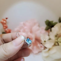 Tiny Square Blue Aquamarine Necklace Sterling Silver Cubic Zirconia Circle March Birthstone 051