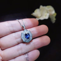 Blue Sapphire Necklace - Gemstone Lotus Leaf Pendant - 18KGP @ Sterling Silver - September Birthstone - Waterlily jewelry #601