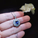 Blue Sapphire Necklace - Gemstone Lotus Leaf Pendant - 18KGP @ Sterling Silver - September Birthstone - Waterlily jewelry #601