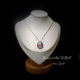 Pink Tourmaline Necklace - Hold Your Heart Pendant - 18KGP @ Sterling Silver - Blue Sapphire Style - Round Cut Pink Tourmaline Pendant #594