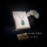 Green Paraiba Necklace - 18KGP @ Sterling Silver - 2.5 CT - Gemstone Halo Teardrop Green Paraiba Tourmaline Necklace #969