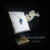 Large Blue Topaz Necklace - Trillion Cut - Blue Topaz Pendant - 18KGP Sterling Silver - Protective Queen's Guard Sword #760