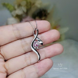 Luxury Pink Tourmaline Necklace White Gold coated Sterling Silver Swirl Infinity Style Pendant - 2 CT Lab created Vivid Pink Gemstone #936
